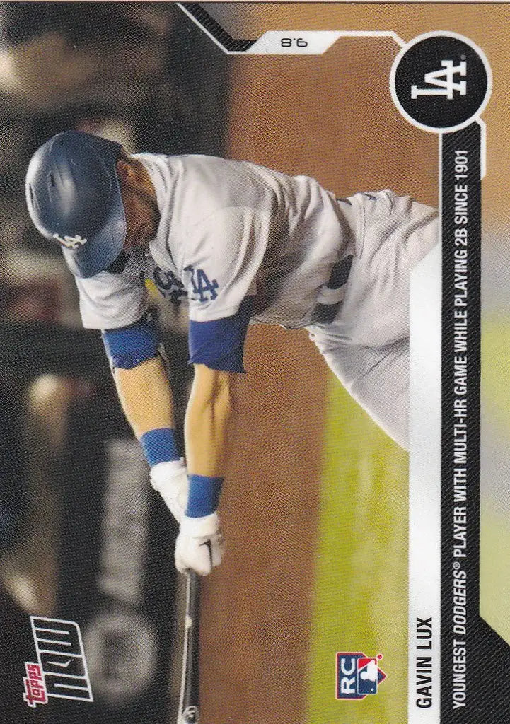Gavin Lux in Los Angeles Dodgers uniform leaning on a bat for 2020 TOPPS NOW #232
