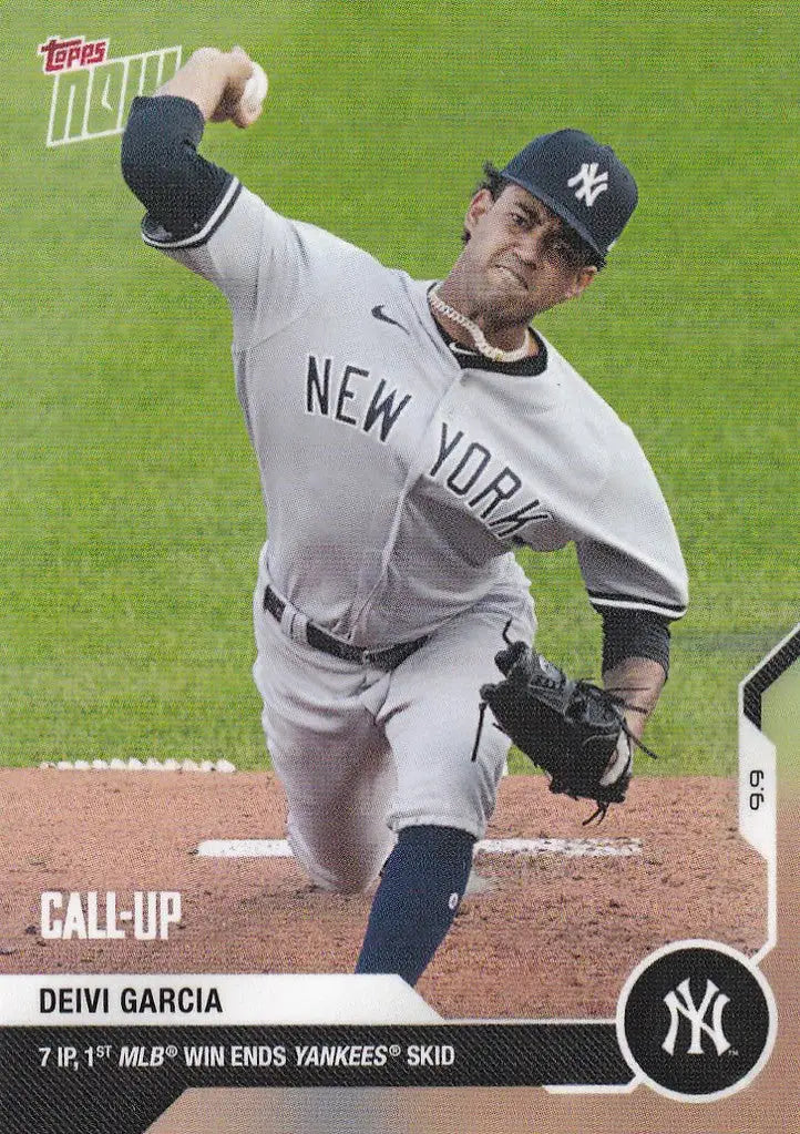 Deivi Garcia pitching for New York Yankees featured on 2020 Topps Now trading cards
