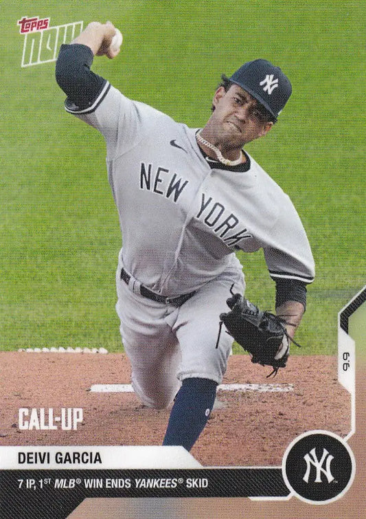 Deivi Garcia pitching for New York Yankees featured on 2020 Topps Now trading cards