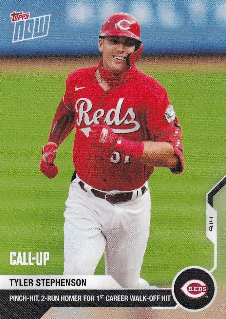 Tyler Stephenson in a red Cincinnati Reds uniform running on the field