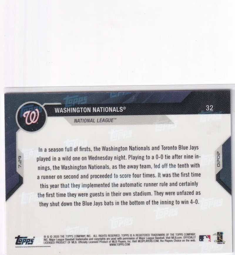 2020 TOPPS NOW #32 WASHINGTON NATIONALS 7/25- WASINGTON NATIONALS - Baseball Card Single
