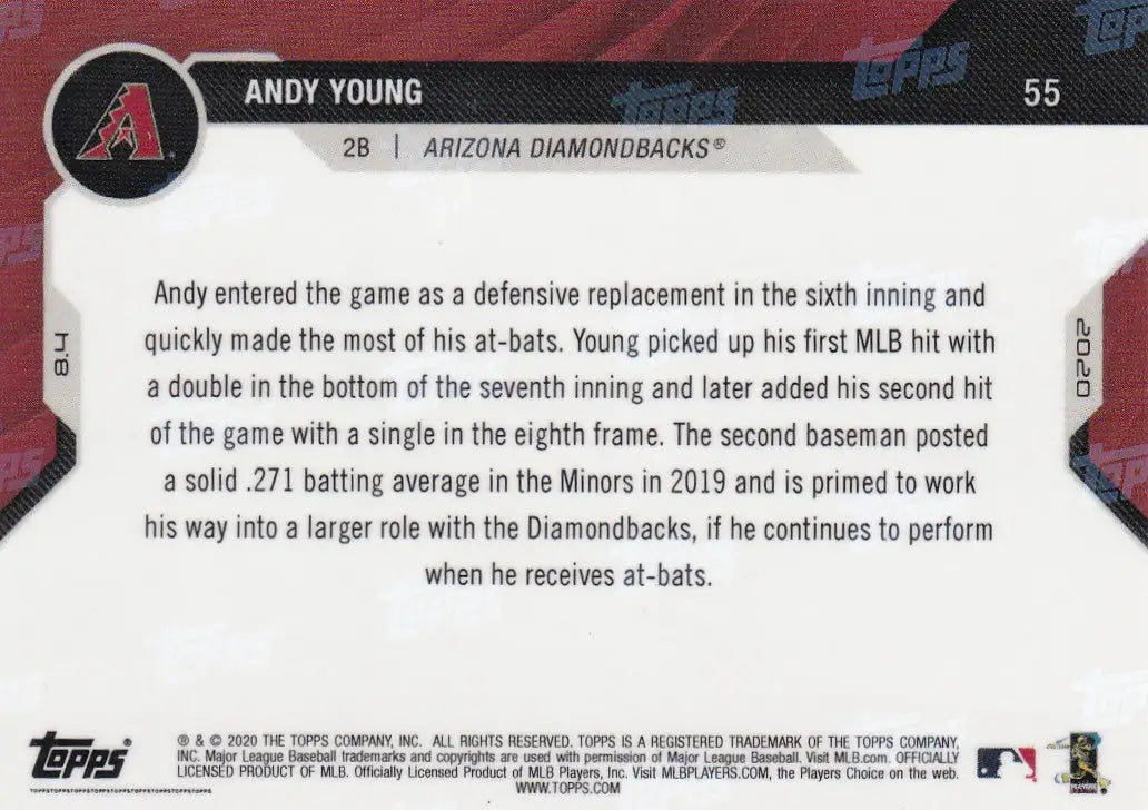 2020 TOPPS NOW #55 ANDY YOUNG- ARIZONA DIAMONDBACKS