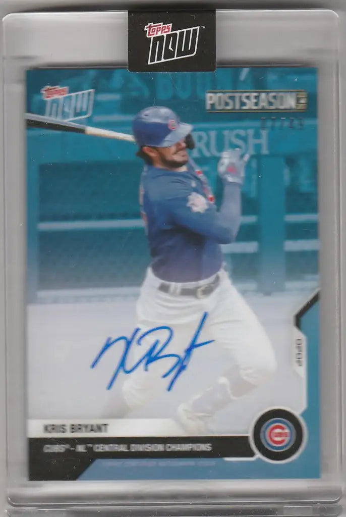 Baseball trading card of Kris Bryant in blue uniform, Post Season PS92B with autograph