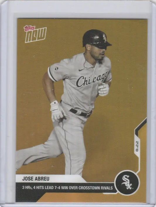 Baseball card of Jose Abreu Chicago White Sox player on gold background for White Sox bonus