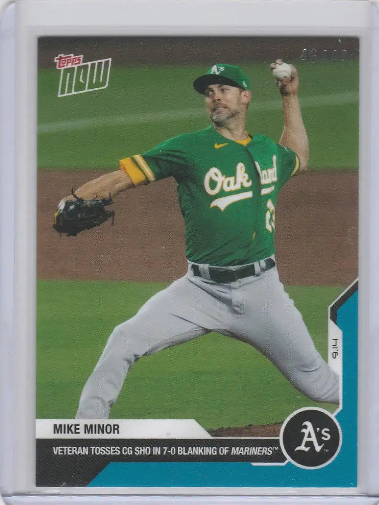 Mike Minor Oakland Athletics pitcher card in mid-throw, 2020 Topps Now Parallel #266