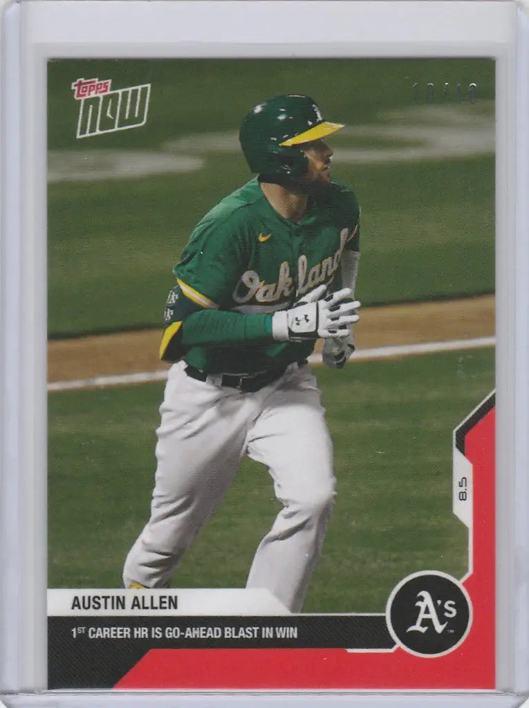 Baseball card of Austin Allen in green Oakland Athletics uniform running on field