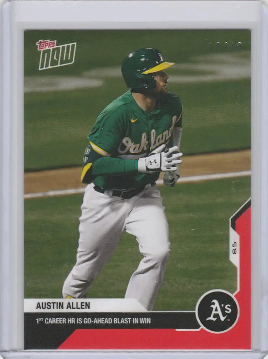 Baseball card of Austin Allen in green Oakland Athletics uniform running on field