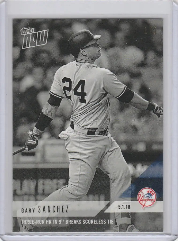 Baseball card of 154BW G Sanchez Yankees player number 24 swinging bat