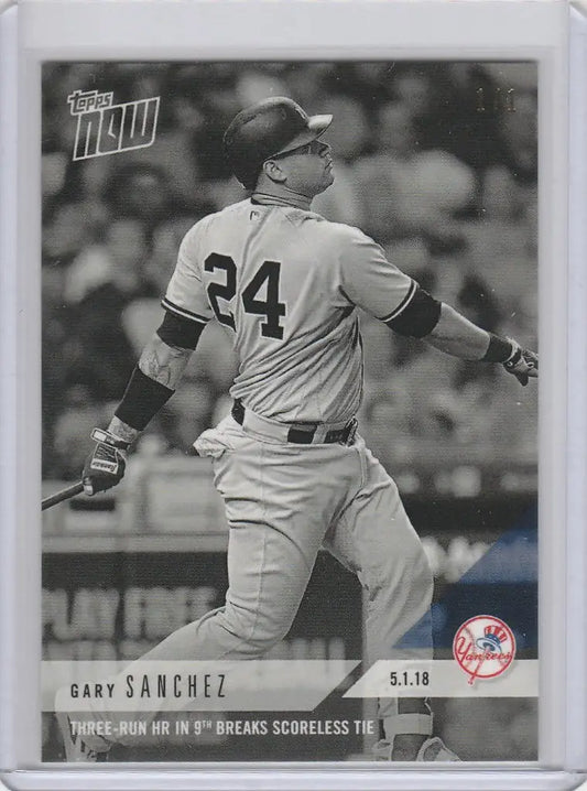 Baseball card of 154BW G Sanchez Yankees player number 24 swinging bat