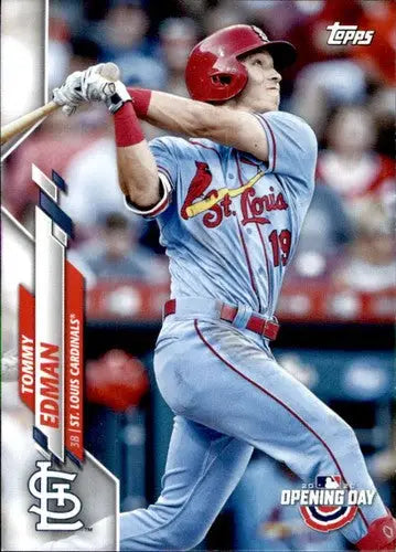 2020 Topps Opening Day Tommy Edman baseball card featuring Cardinals player in NM-MT condition