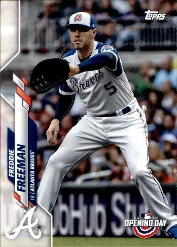 Original gloss baseball trading card of Freddie Freeman from Topps Opening Day Atlanta Braves
