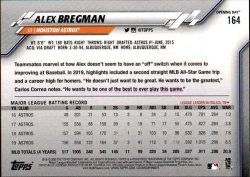 2020 Topps Opening Day Alex Bregman baseball card Astros NM-MT collectible