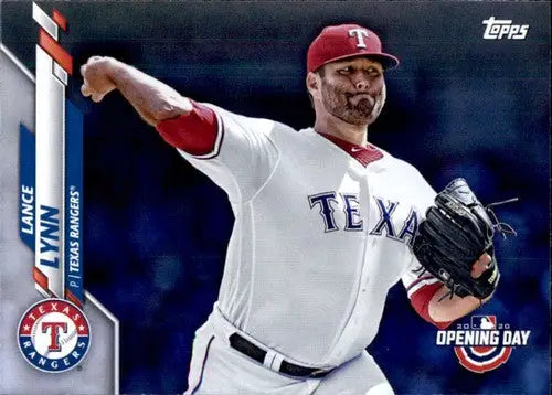 Lance Lynn baseball card from 2020 Topps Opening Day featuring Rangers player NM-MT condition