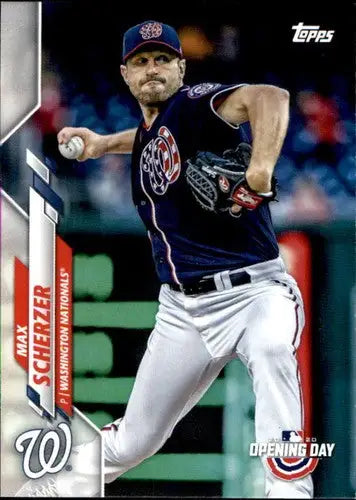 Original gloss baseball card of Max Scherzer in Nationals uniform from Topps Opening Day