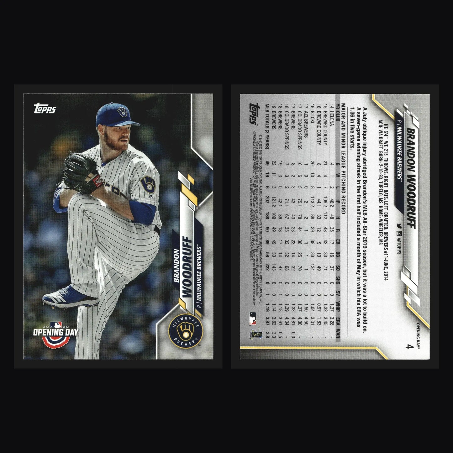 2020 Topps Opening Day #4 Brandon Woodruff Milwaukee Brewers - Baseball Card Single