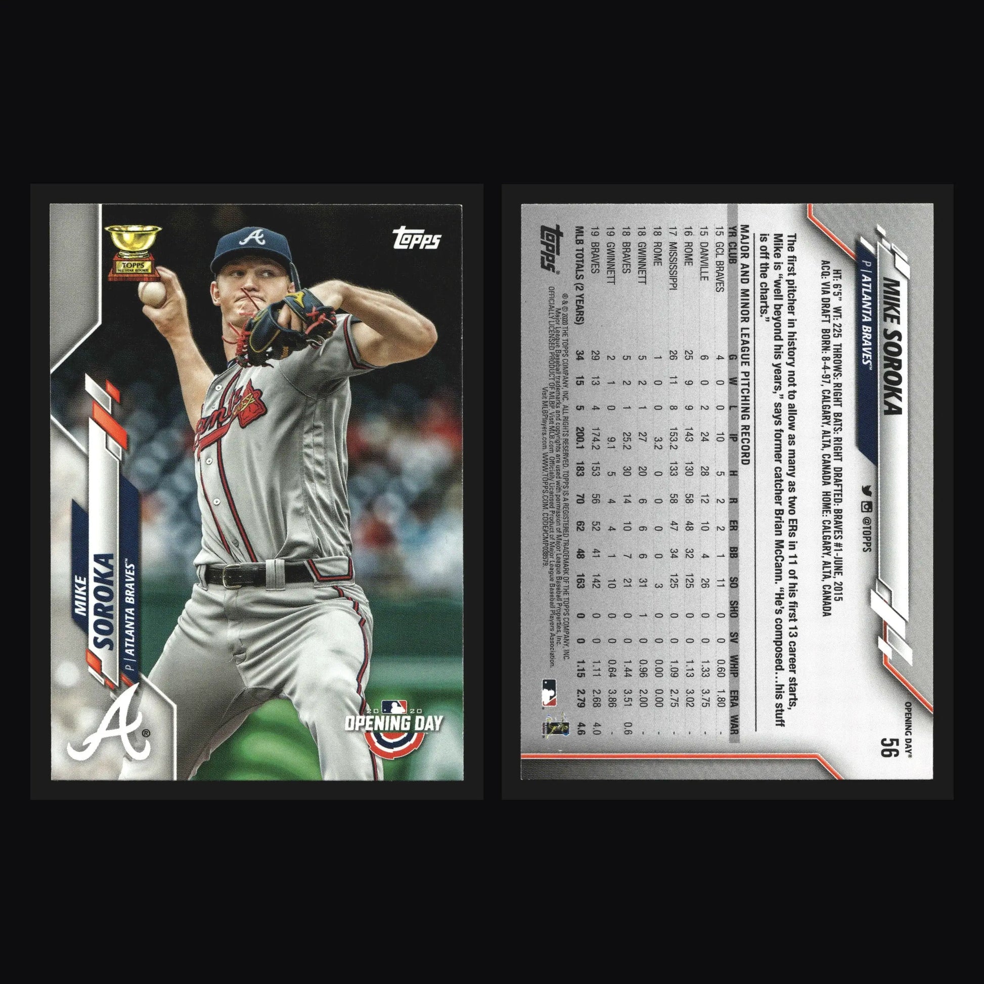 2020 Topps Opening Day #56 Mike Soroka Braves Rookie Cup - Baseball Card Single