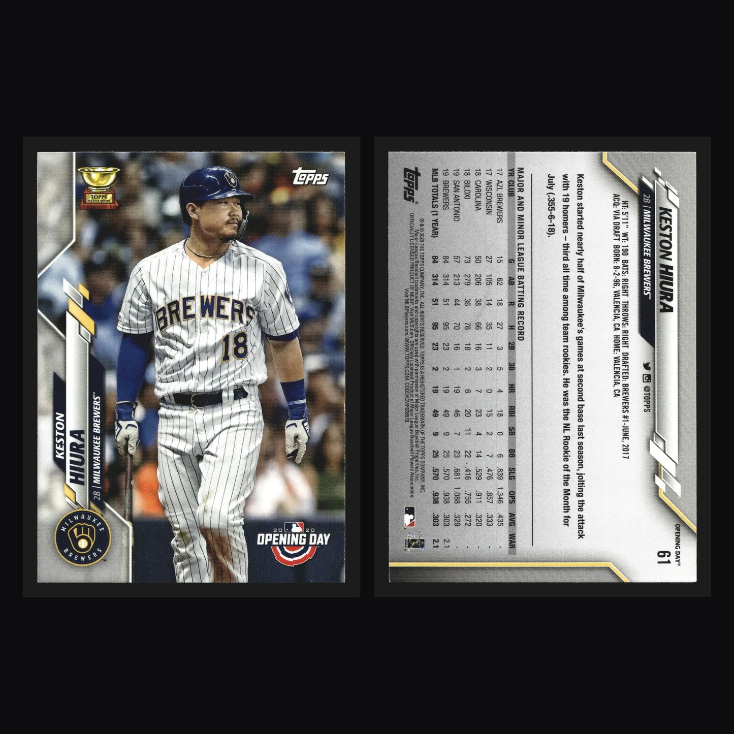 2020 Topps Opening Day #61 Keston Hiura Rookie Cup Brewers - Baseball Card Single