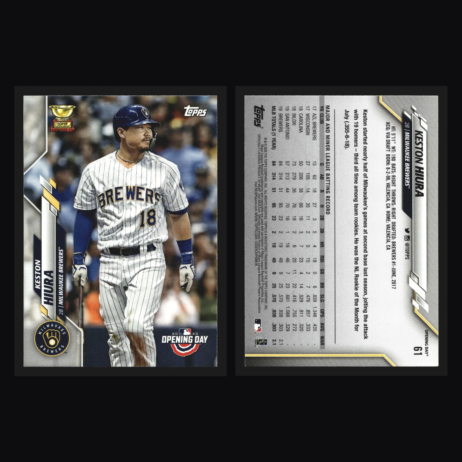 2020 Topps Opening Day #61 Keston Hiura Rookie Cup Brewers - Baseball Card Single