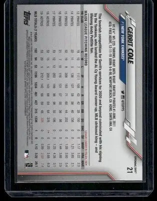 2020 Topps Opening Day Gerrit Cole #21 Baseball - Baseball Card Single