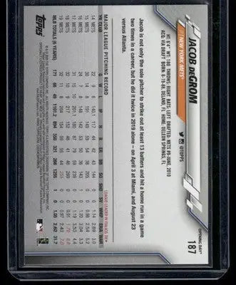 2020 Topps Opening Day Jacob deGrom #187 Baseball - Baseball Card Single