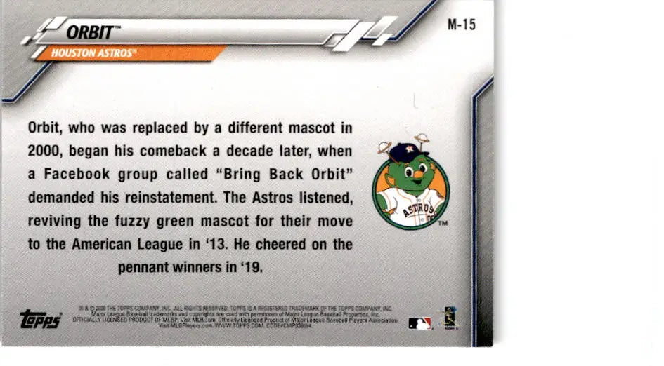 2020 Topps Opening Day #M-15 Orbit Mascots - Baseball Card Single