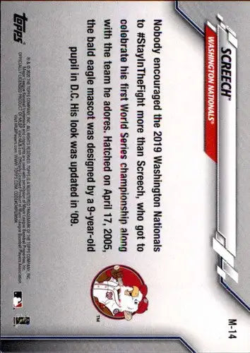 2020 Topps Opening Day Mascots #M-14 Screech NM-MT Nationals ID:26904 - Baseball Card Single