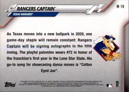 2020 Topps Opening Day Mascots #M-19 Rangers Captain NM-MT Rangers ID:27040 - Baseball Card Single