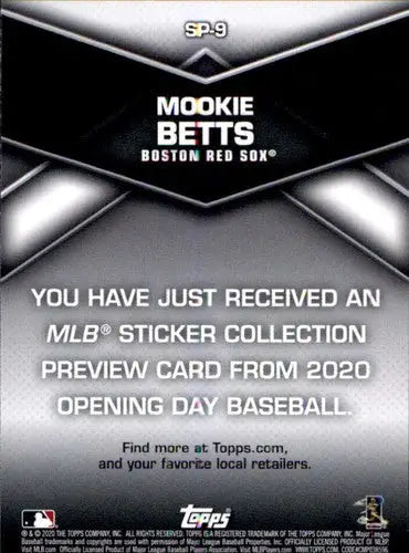 Mookie Betts baseball card from 2020 Topps Opening Day Sticker Collection Preview