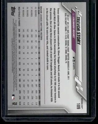 2020 Topps Opening Day Trevor Story #109 / Baseball - Baseball Card Single