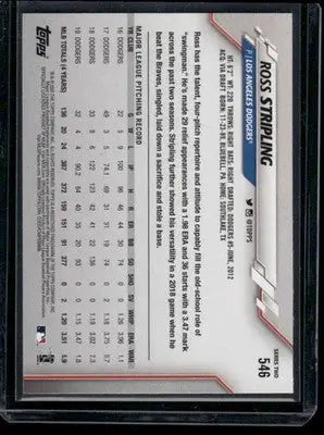 2020 Topps Ross Stripling #546 Baseball - Baseball Card Single