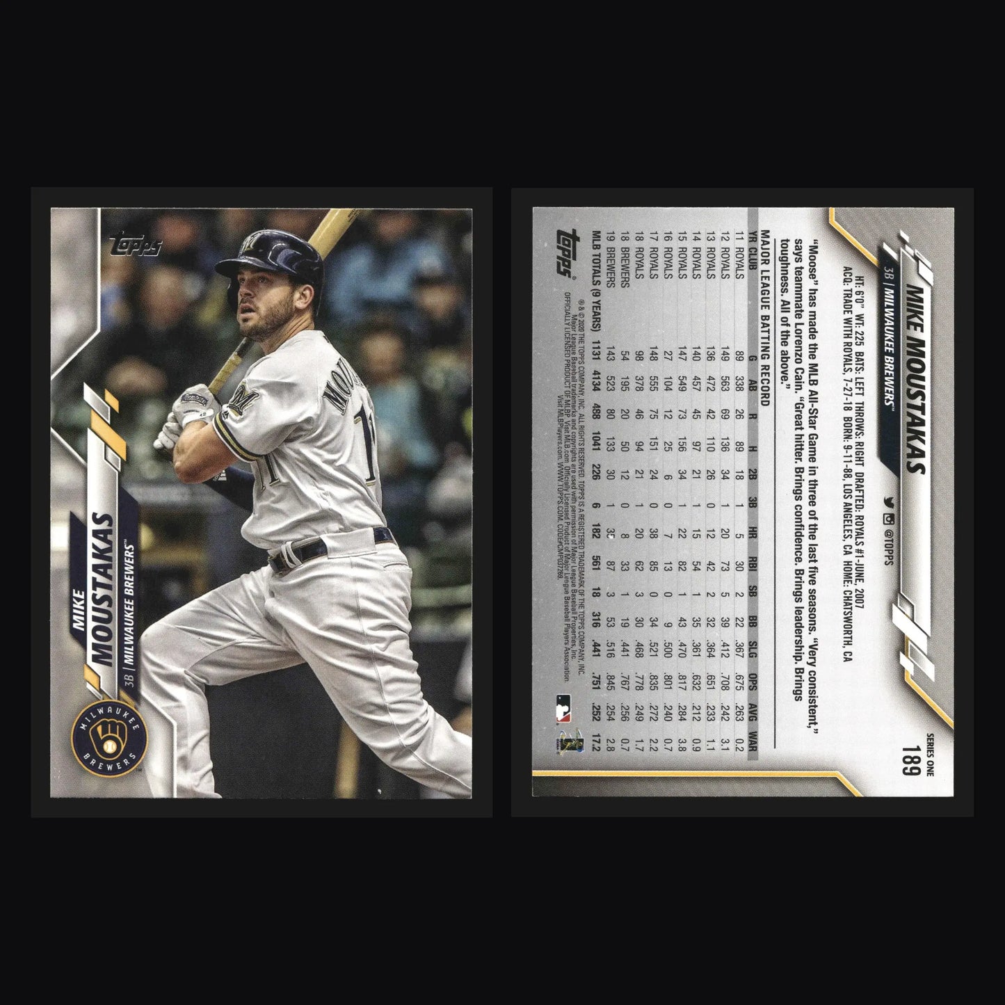 2020 Topps Series 1 #189 Mike Moustakas Milwaukee Brewers - Baseball Card Single