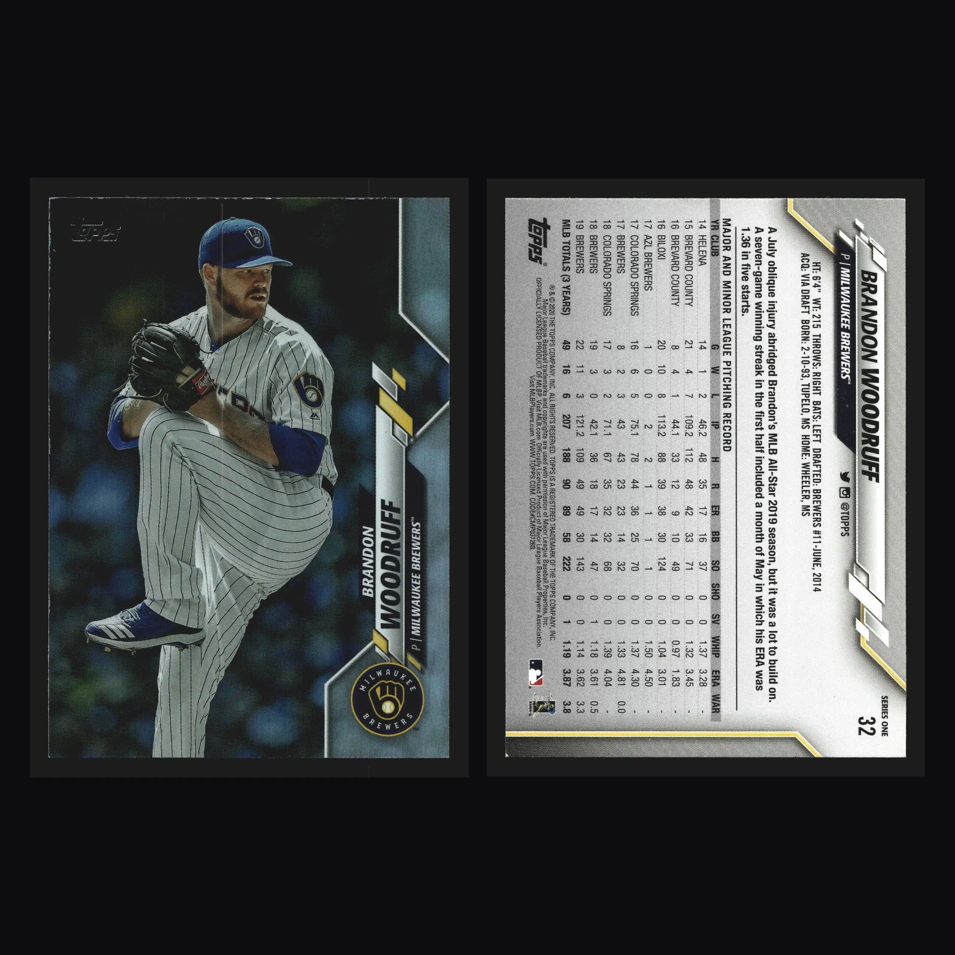 2020 Topps Series 1 #32 Brandon Woodruff Rainbow Foil Brewers - Baseball Card Single