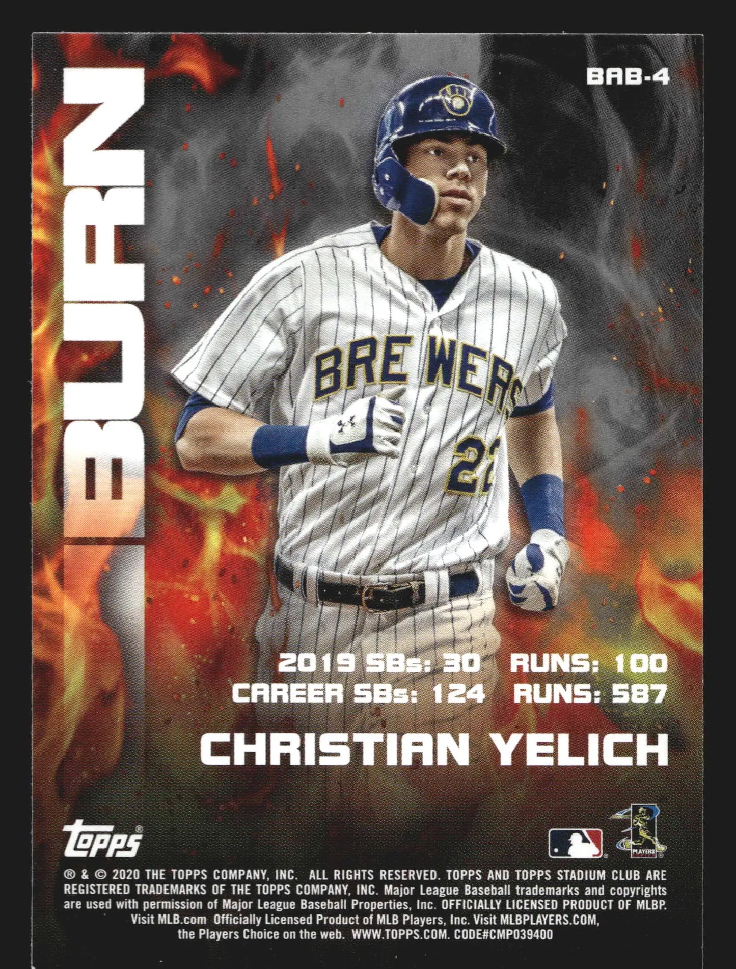 2020 Topps Stadium Club Bash and Burn #BAB-4 Christian Yelich - Baseball Card Single