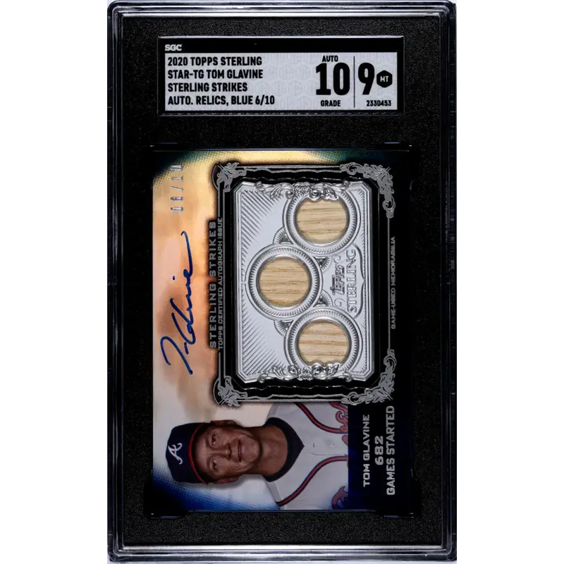 2020 Topps Sterling Seasons Relics Blue #SSAR-TG Tom Glavine SGC 9 MINT MEM Auto 6/10 Atlanta Braves Baseball Card