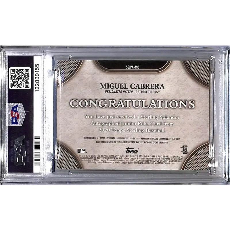 2020 Topps Sterling Splendor Jumbo #SSJPA-MC Miguel Cabrera PSA 10 GEM MINT MEM Auto Detroit Tigers - Baseball Card