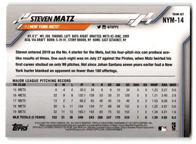 2020 Topps Team Sets #NYM-14 Steven Matz NM Near Mint Mets ID:82377 - Baseball Card Single