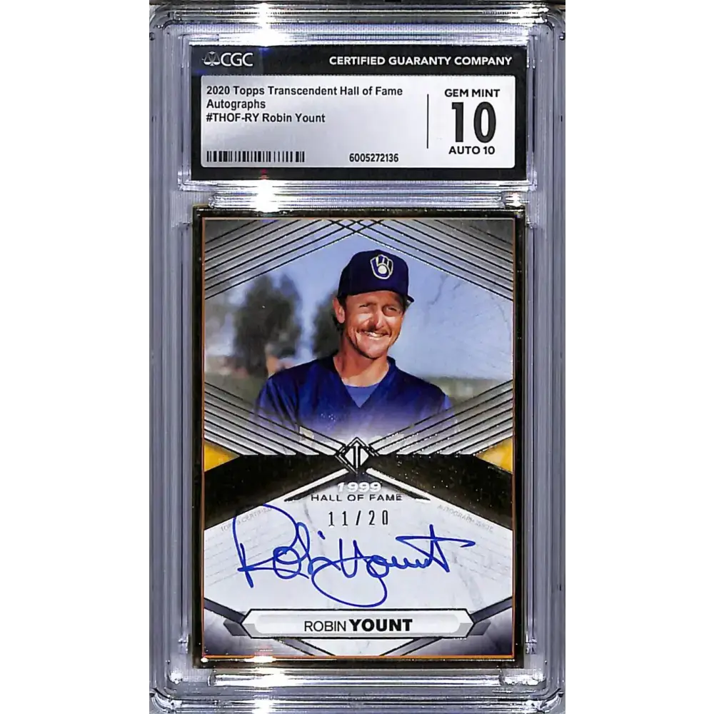 2020 Topps Transcendent HOF #THOFRY Robin Yount CGC 10 Auto 11/20 Milwaukee Brewers Baseball Card - Baseball Card Single