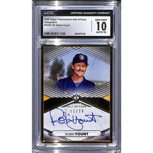 2020 Topps Transcendent HOF #THOFRY Robin Yount CGC 10 Auto 11/20 Milwaukee Brewers Baseball Card - Baseball Card Single