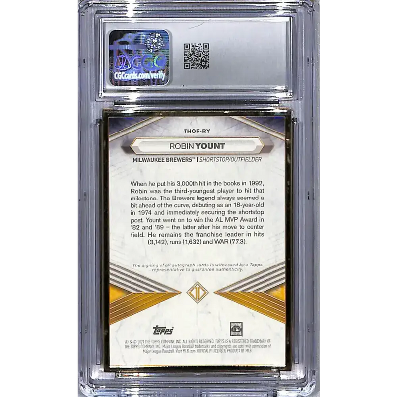 2020 Topps Transcendent HOF #THOFRY Robin Yount CGC 10 Auto 11/20 Milwaukee Brewers Baseball Card - Baseball Card Single