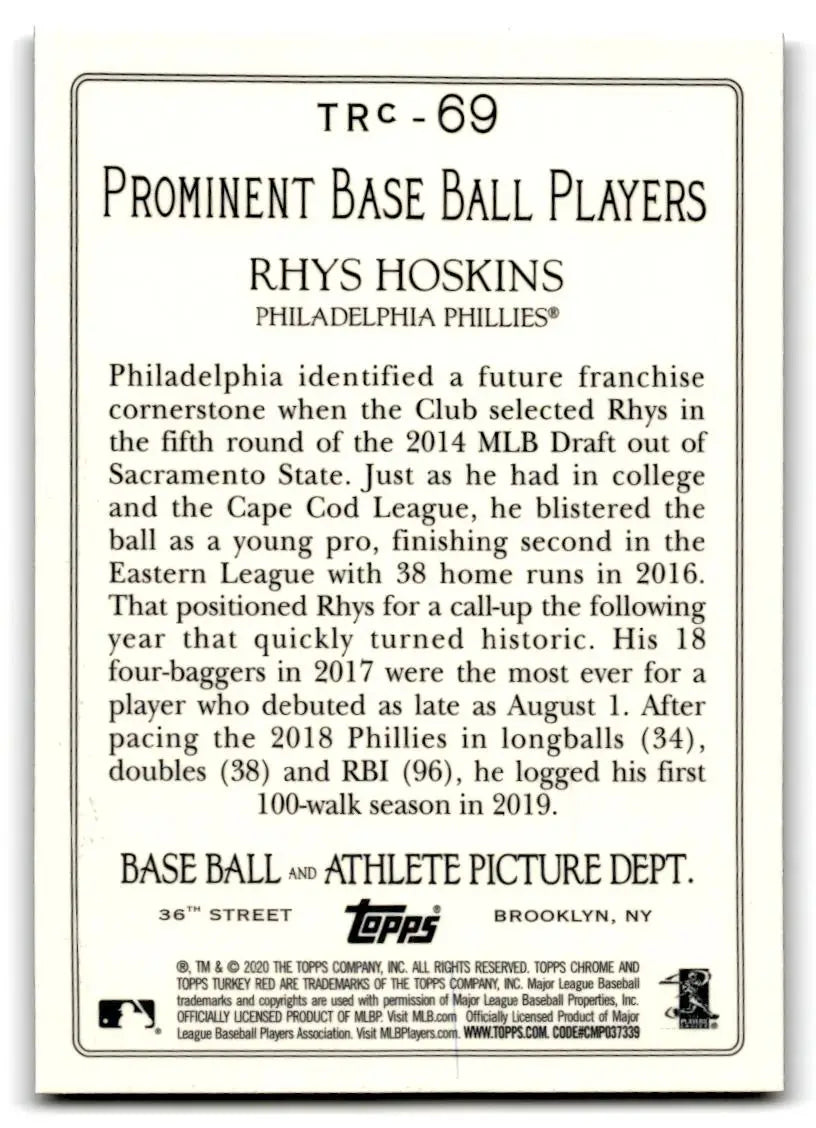 2020 Topps #TRC-69 Rhys Hoskins Turkey Red 2020 Chrome (Series 1) - Baseball Card Single