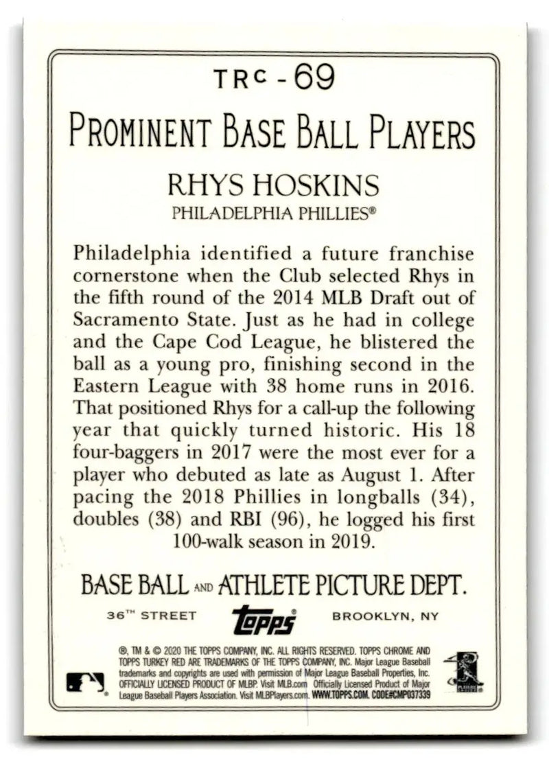 2020 Topps #TRC-69 Rhys Hoskins Turkey Red 2020 Chrome (Series 1) - Baseball Card Single