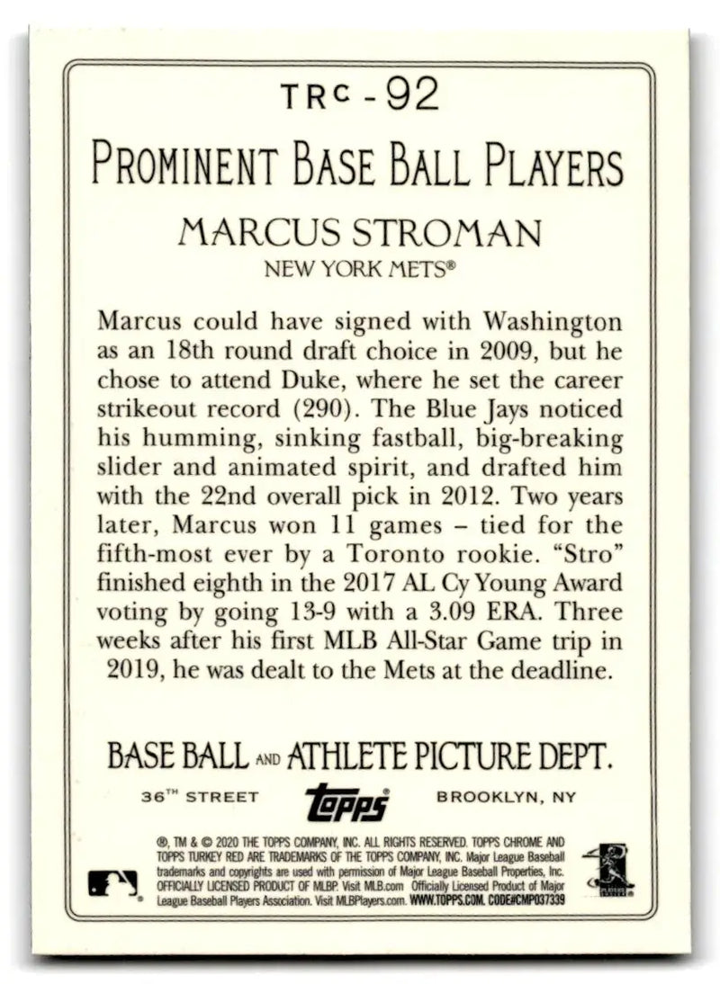 2020 Topps #TRC-92 Marcus Stroman Turkey Red 2020 Chrome (Series 1) - Baseball Card Single