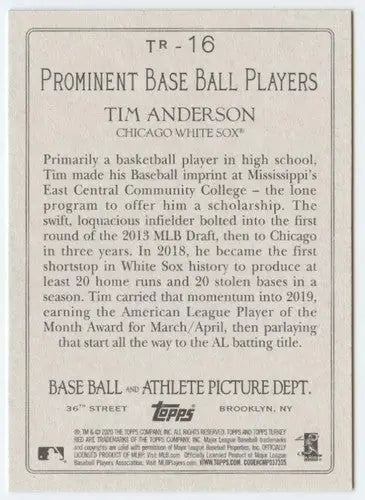 2020 Topps Turkey Red #TR-16 Tim Anderson NM-MT White Sox - Baseball Card Single