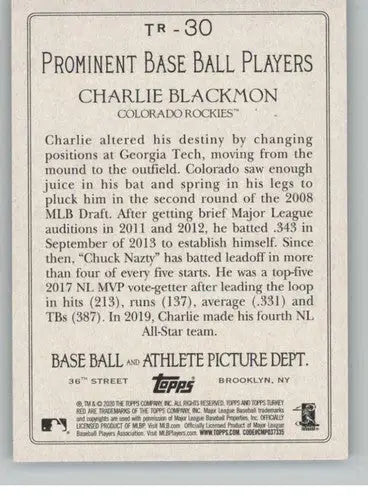 2020 Topps Turkey Red #TR-30 Charlie Blackmon NM-MT Rockies - Baseball Card Single
