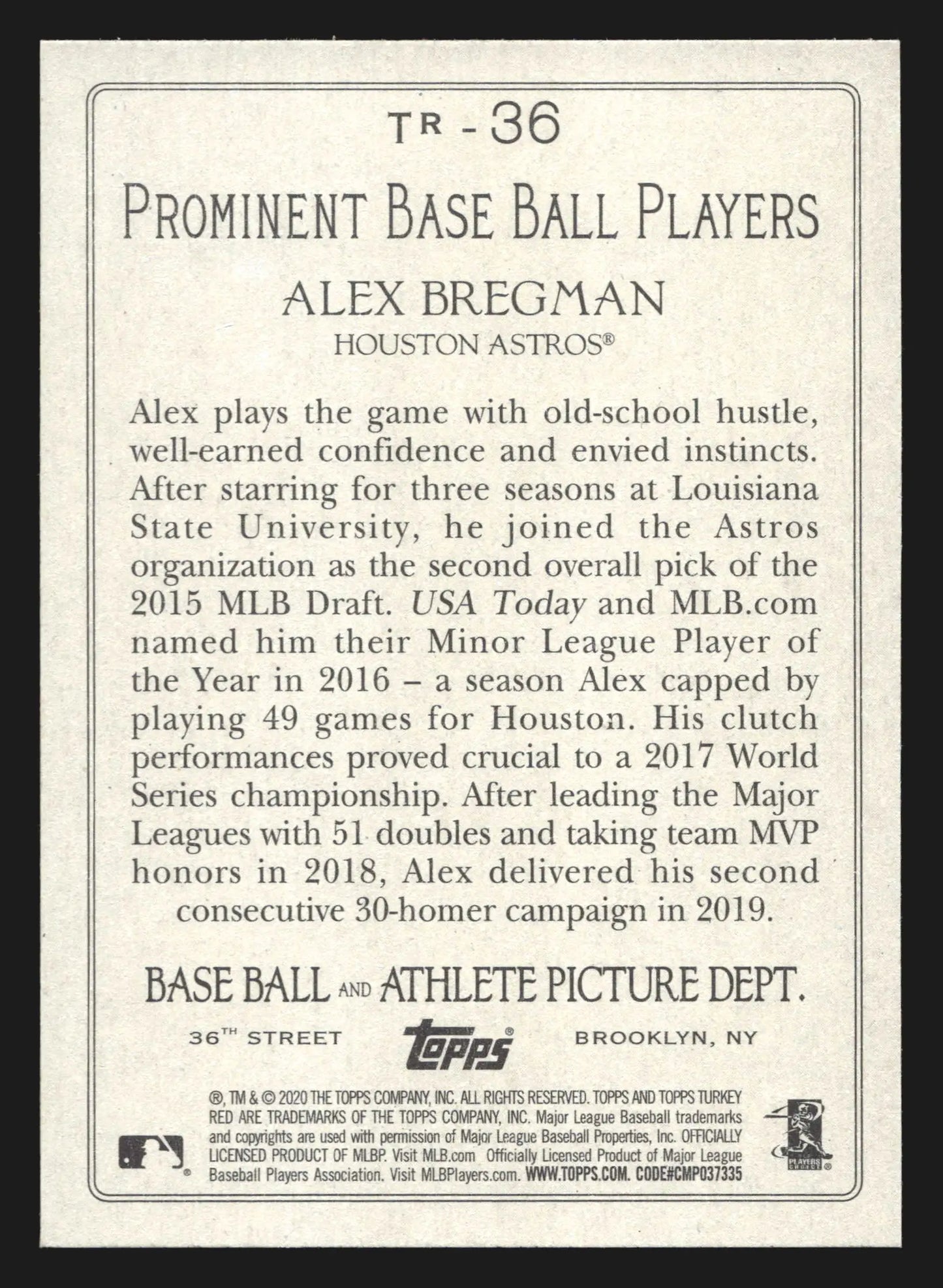 2020 Topps Turkey Red #TR-36 Alex Bregman Astros - Baseball Card Single
