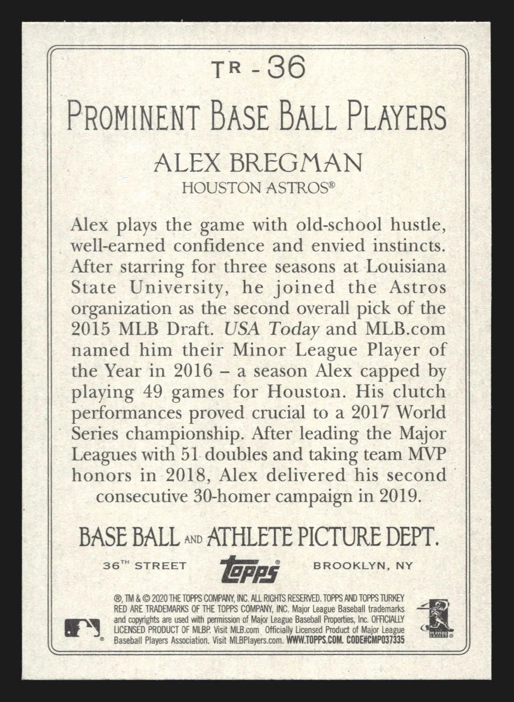 2020 Topps Turkey Red #TR-36 Alex Bregman Astros - Baseball Card Single