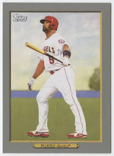 Baseball trading card featuring Albert Pujols in white uniform and red helmet from Topps Turkey Red