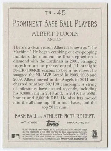 Baseball trading card for Albert Pujols from 2020 Topps Turkey Red series