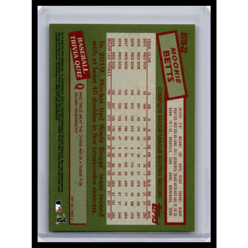 2020 Topps Update #85TB-22 Mookie Betts NM-MT Los Angeles Dodgers Baseball Card - Baseball Card Single