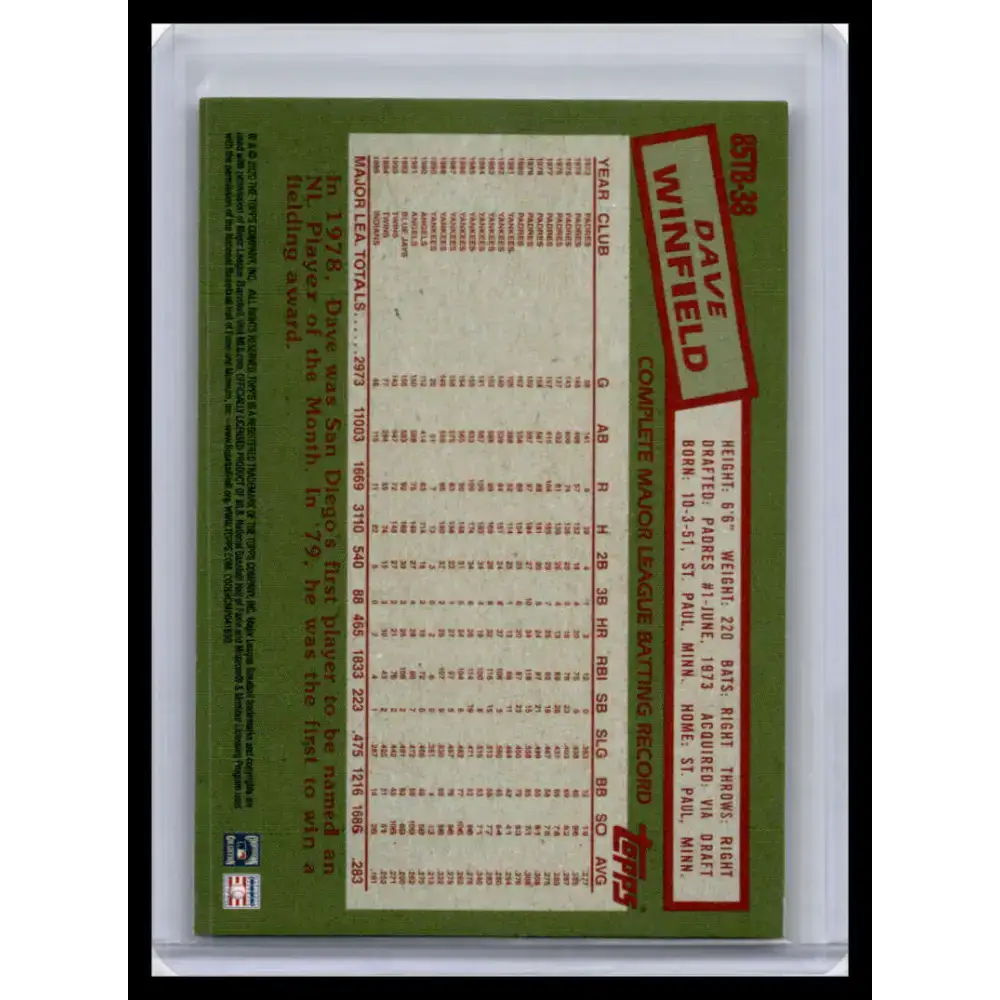 2020 Topps Update #85TB-38 Dave Winfield NM-MT San Diego Padres Baseball Card - Baseball Card Single